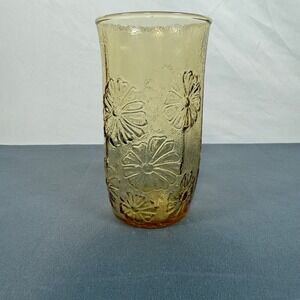 Vintage‎ Anchor Hocking Amber Glass with Spring Song - Daisy Embossed Tumbler